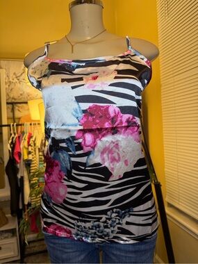 Love to Sleep Zebra Floral Cami Satin Top Size L